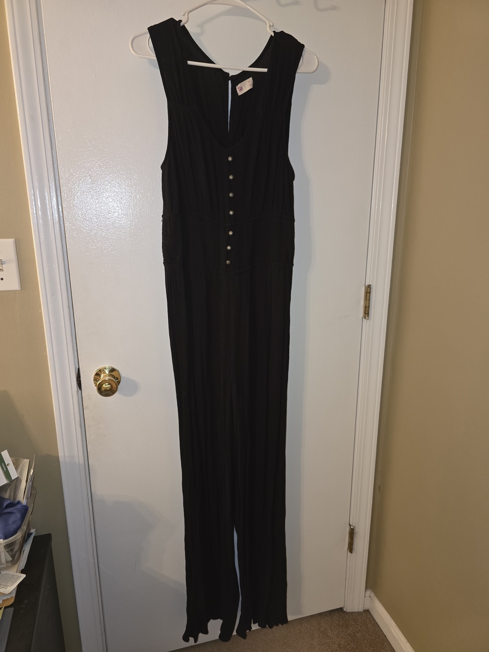 SO Black Sleeveless Button-Front Jumpsuit